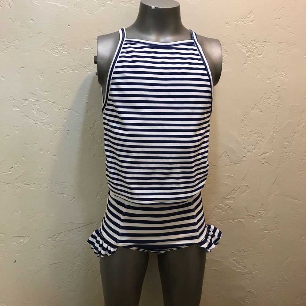 Super cute navy and white striped three piece suit